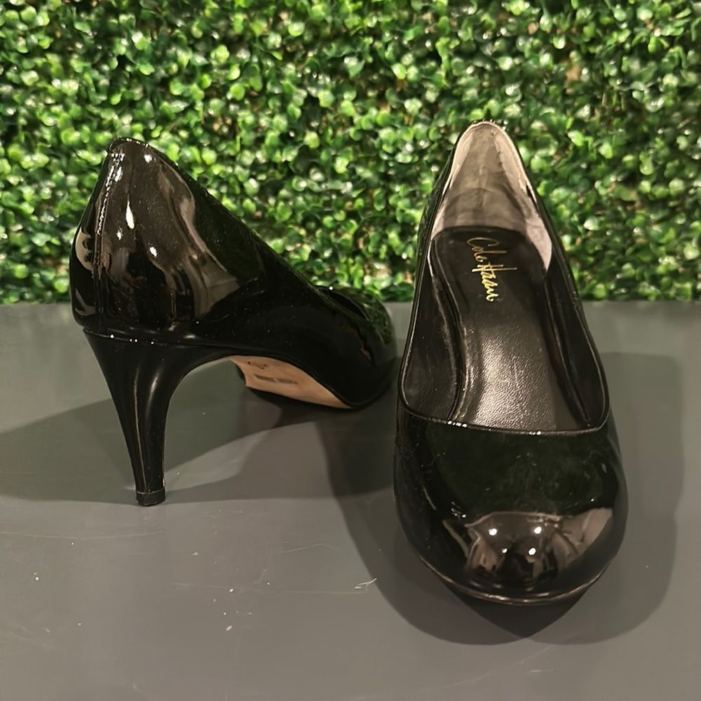 Black Patent Leather Mid Heel Pumps